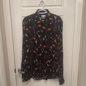 Reiss Black Floral Long Sleeve Button Shirt